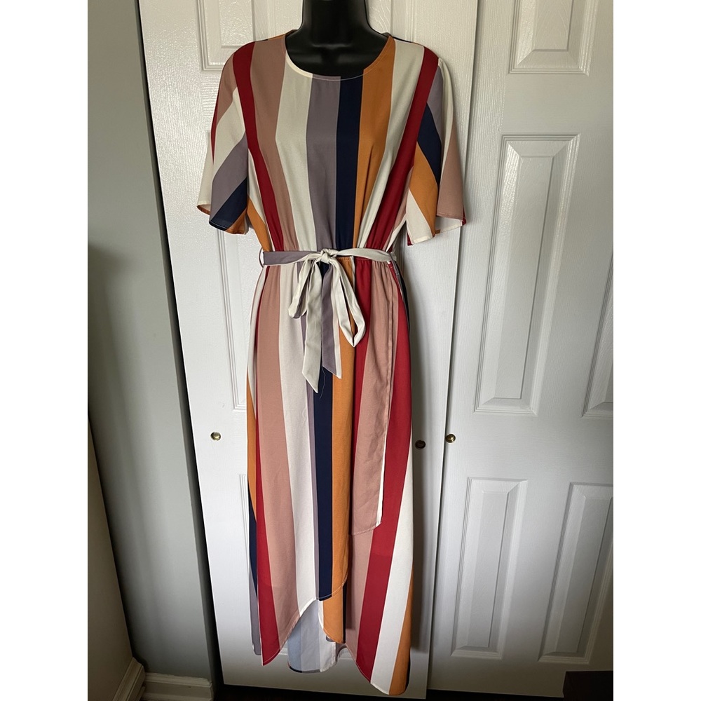 Multi-color Vertical Stripe Maxi Dress, size L, EUC